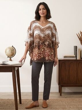 Sarah Michelle Floral Geometric Poncho-Style Blouse